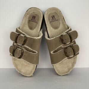 White Mountain Helga Slide 2 Strap Sandal Slip On Flat Tan Women's Size 8